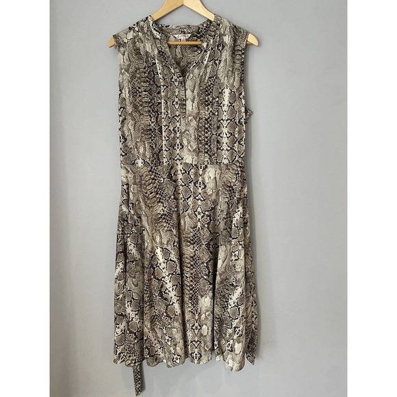 Nanette Lepore Brown Snake Print Tie Waist Shirt Dress Size 14 Slip Dress Lined - Picture 3 of 12
